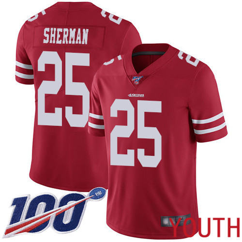 San Francisco 49ers Limited Red Youth Richard Sherman Home NFL Jersey 25 100th Season Vapor Untouchable